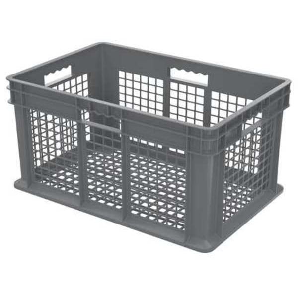 Straight Wall Container, Gray, Industrial Grade Polymer, 23 3/4 in L, 15 3/4 in W, 12 1/4 in H