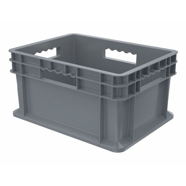 Straight Wall Container, Gray, Industrial Grade Polymer, 15 3/4 in L, 11 3/4 in W, 8 1/4 in H