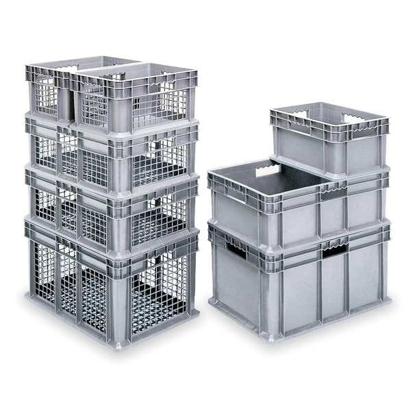 Straight Wall Container, Gray, Industrial Grade Polymer, 23 3/4 in L, 15 3/4 in W, 12 1/4 in H