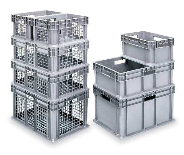 Straight Wall Container, Gray, Industrial Grade Polymer, 15 3/4 in L, 11 3/4 in W, 8 1/4 in H