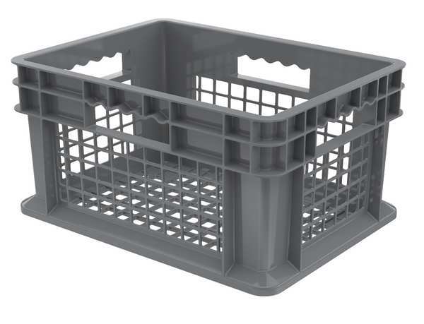 Straight Wall Container, Gray, Industrial Grade Polymer, 15 3/4 in L, 11 3/4 in W, 8 1/4 in H