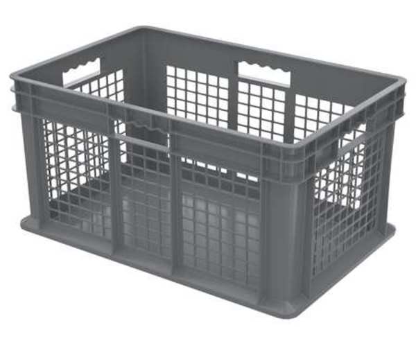 Straight Wall Container, Gray, Industrial Grade Polymer, 23 3/4 in L, 15 3/4 in W, 12 1/4 in H