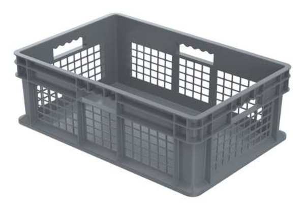 Straight Wall Container, Gray, Industrial Grade Polymer, 23 3/4 in L, 15 3/4 in W, 8 1/4 in H