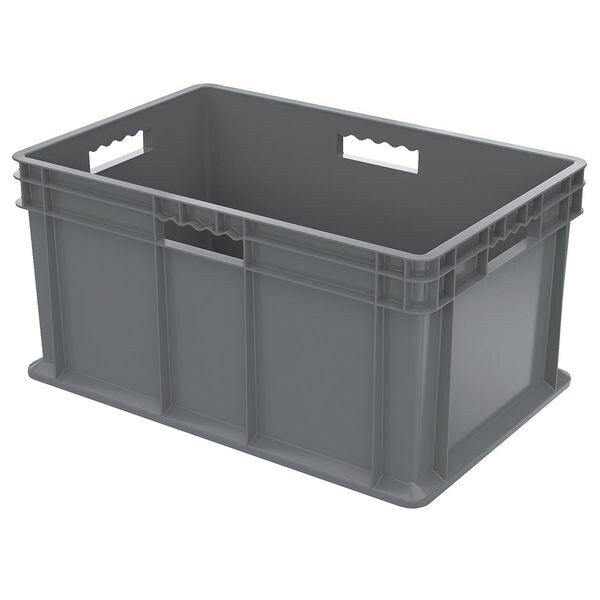 Straight Wall Container, Gray, Industrial Grade Polymer, 23 3/4 in L, 15 3/4 in W, 12 1/4 in H