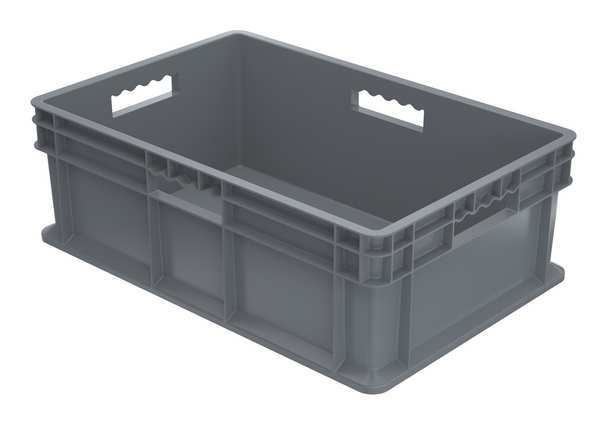 Straight Wall Container, Gray, Industrial Grade Polymer, 23 3/4 in L, 15 3/4 in W, 8 1/4 in H