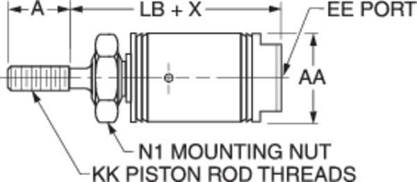 Air Cylinder, 9/16 in Bore, 1 in Stroke, Round Body Single Acting