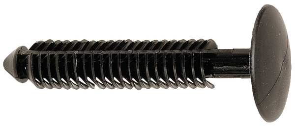 Push-In Rivet, Dome Head, 7.5 mm Dia., 44 mm L, Plastic Body, 25 PK