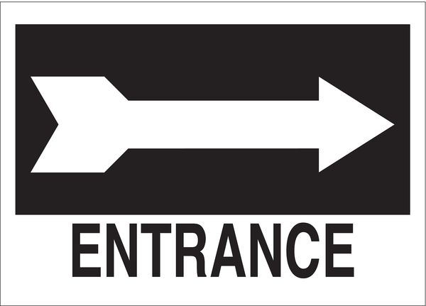 Entrance Sign, 10 in Height, 14 in Width, Plastic, Rectangle, English