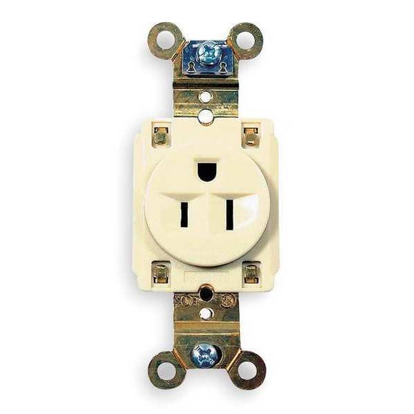 Receptacle, 15 A Amps, 125V AC, Flush Mount, Single Outlet, 5-15R, Ivory