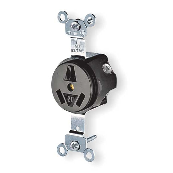 Receptacle, 20 A Amps, 250V AC, Flush Mount, Single Outlet, 10-20R, Black