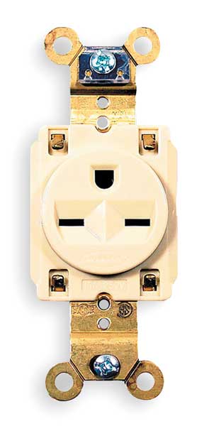 Receptacle, 15 A Amps, 250V AC, Flush Mount, Single Outlet, 6-15R, Ivory