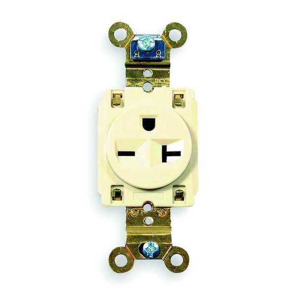Receptacle, 20 A Amps, 250V AC, Flush Mount, Single Outlet, 6-20R, Ivory