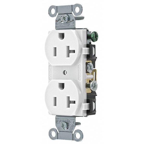 Straight Blade Receptacle, Duplex, 5-20R, 20 A, 125V AC, 2 Poles, Screw Terminals, White