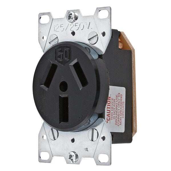 Receptacle, 50 A Amps, 125/250V AC, Flush Mount, Single Outlet, 10-50R, Black