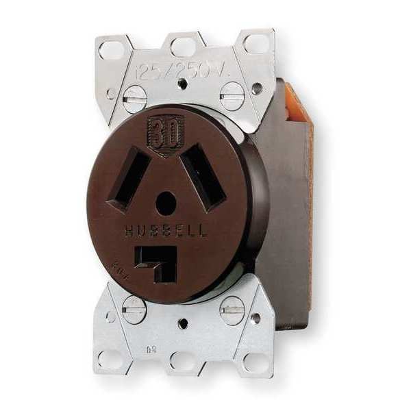 Receptacle, 30 A Amps, 125/250V AC, Flush Mount, Single Outlet, 10-30R, Black