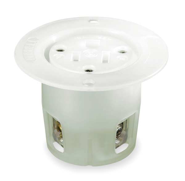 Flanged Receptacle, 15 A Amps, 125V AC, Panel Mount, Single Outlet, 5-15R, White