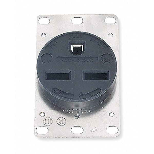 Receptacle, 30 A Amps, 250V AC, Flush Mount, Single Outlet, 6-30R, Black
