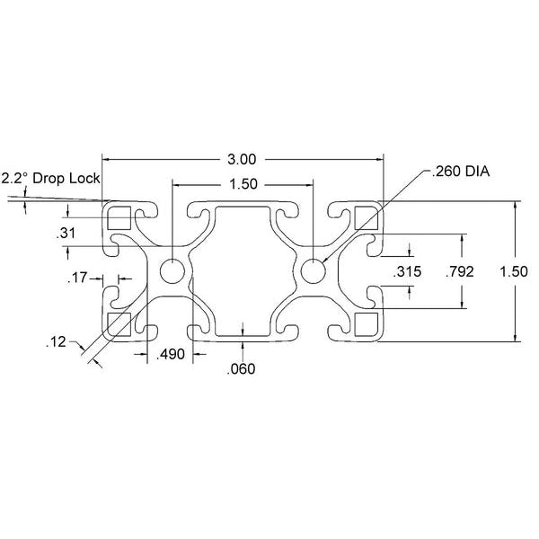Framing Extrusion, Smth, L96In, 1.616Lb/Ft