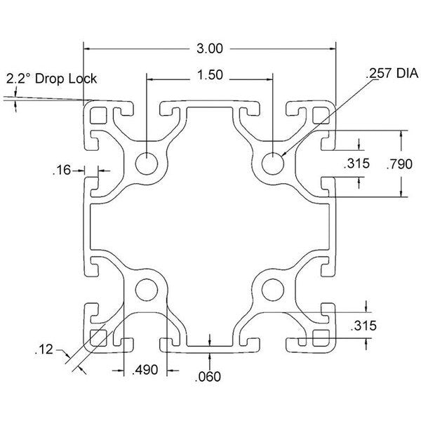 Framing Extrusion, Smth, L96In, 2.559Lb/Ft