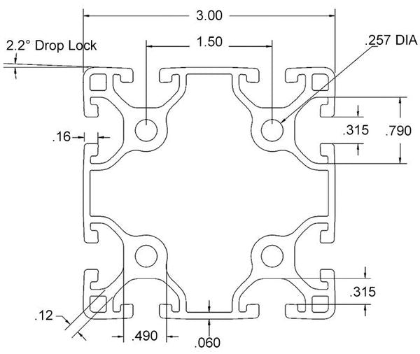 Framing Extrusion, Smth, L48In, 2.559Lb/Ft