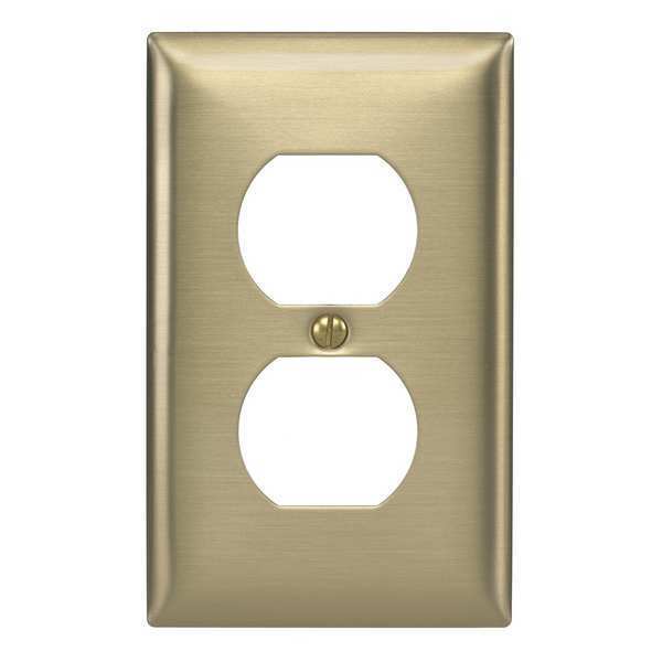 Duplex Receptacle Wall Plates, Number of Gangs: 1 Brass, Brushed Finish, Brass