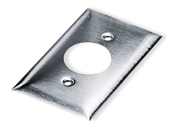 Single Receptacle Wall Plates and Box Cover, Number of Gangs: 1 Stainless Steel, Brushed Finish