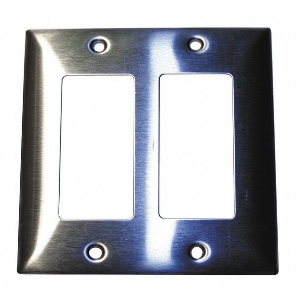 GFCI Opening Wall Plates, Number of Gangs: 2 Stainless Steel, Brushed Finish, Silver