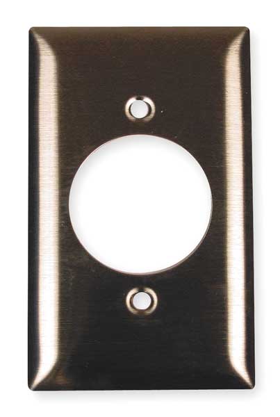 Single Receptacle Wall Plates and Box Cover, Number of Gangs: 1 Stainless Steel, Brushed Finish