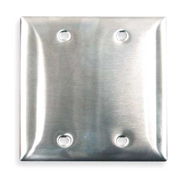 Blank Box Mount Wall Plates, Number of Gangs: 2 Stainless Steel, Brushed Finish, Chrome