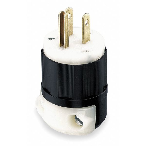 Industrial Straight Blade Plug, 2-Pole, 15 A, 125V AC, 5-15P, Screw Terminal, Black/White