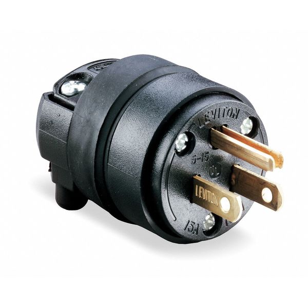 Commercial Straight Blade Plug, 2-Pole, 15 A, 125V AC, 5-15P, Screw Terminal, Black