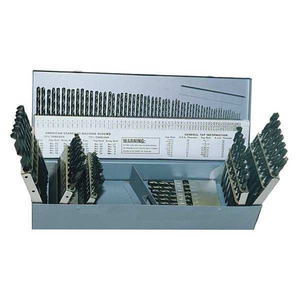 115PC 135Â° Heavy-Duty Jobber Length Drill Set Cle-Line 1801 Oxide HSS RHS/RHC 1/16-1/2, A-Z, #1-#60