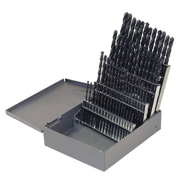 60PC 135Â° Heavy-Duty Jobber Length Drill Set Cle-Line 1801 Steam Oxide HSS RHS/RHC #1-#60