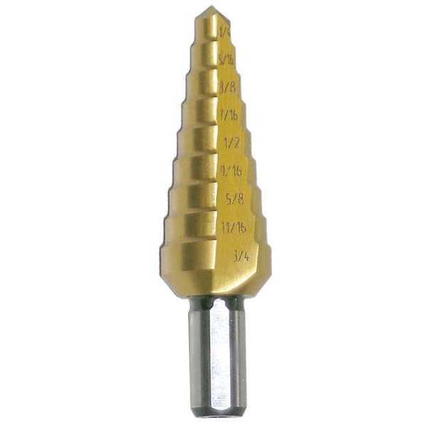 118Â° Step Drill Cle-Line 1874-TN TiN HSS RHC 1/8-1/2 x 1/32
