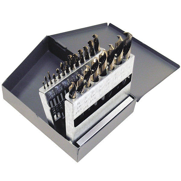 21PC 135Â° Heavy-Duty Mechanics Length Dril Set Cle-Line 1875R Black & Gold HSS 1/16-3/8x1/64
