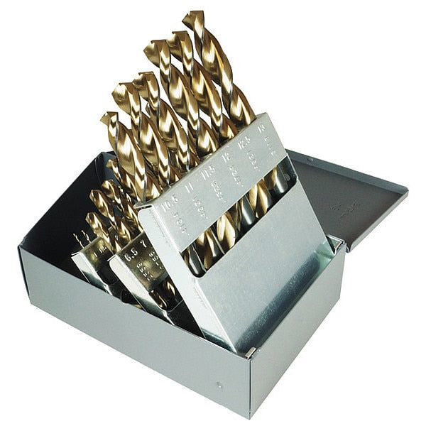 25PC 135Â° Heavy-Duty Parabolic Jobber Drill Set Cle-Line 1872 Black & Gold HSS 1mm-13mmx.5mm