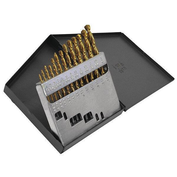 13PC 135Â° Heavy-Duty Parabolic Jobber Length Drill Set Cle-Line 1872-TN TiN HSS RHS/RHC 1/16-1/4