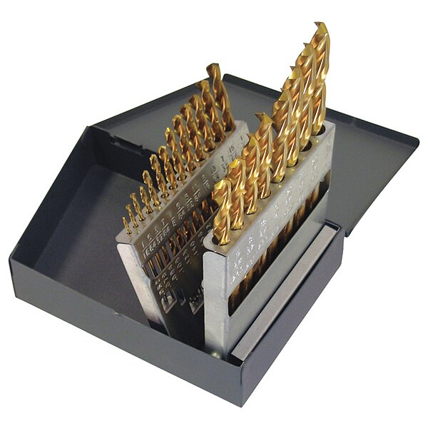 21PC 135Â° Heavy-Duty Parabolic Jobber Length Drill Set Cle-Line 1872-TN TiN HSS RHS/RHC 1/16-3/8