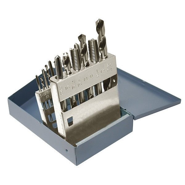 18PC Jobber Drill and Plug Hand Tap Set Cle-Line 1898 HSS #36, #29, #25, #21, #7, F, 5/16, U, 27/64