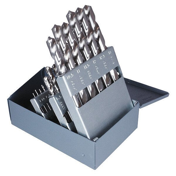 25PC 118Â° General Purpose Jobber Length Drill Set Cle-Line 1898 Bright HSS RHS/RHC 1mm-13mmx.5mm
