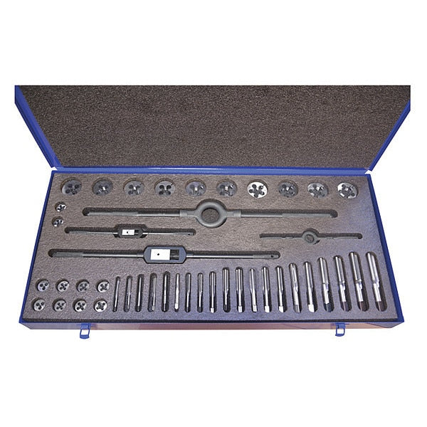 24PC HSS Plug Hand Tap And Carbon Round Adjustable Die Set Cle-Line 10 Sizes 1/4-20 To 1-12UNC & UNF
