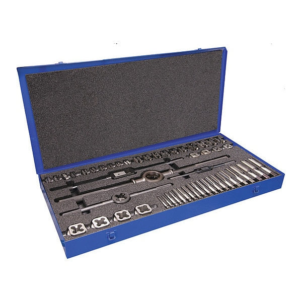 44PC HSS Plug Hand Tap and 2-pc Die Set 055 Cle-Line 20 Sizes 1/4-20 To 1-14 UNC, UNF and UNS