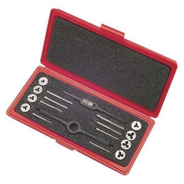 18PC HSS Plug Hand Tap And Carbon Round Adjustable Die Set Cle-Line 8 Sizes 2-56 To 12-24 UNC & UNF