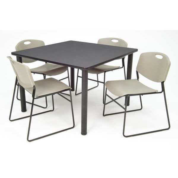 Square Gray Table/4 Gray Chairs, Square, 36