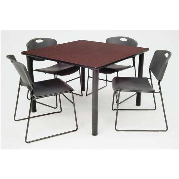 Square Mahogy. Table/4 Black Chairs, Square, 36