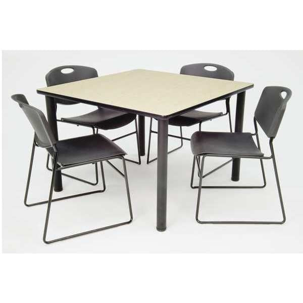 Square Maple Table/4 Black Chairs, Square, 36
