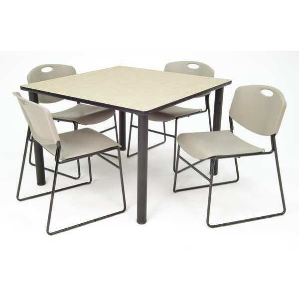 Square Mocha Table/4 Gray Chairs, Square, 42