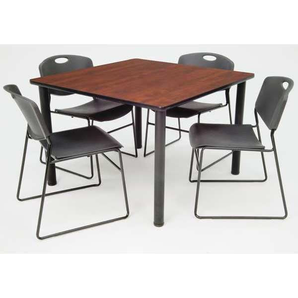 Square Cherry Table/4 Black Chairs, Square, 42