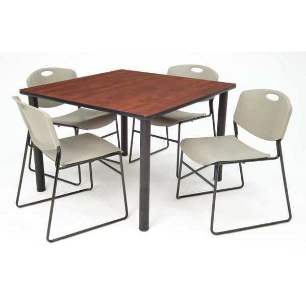 Square Cherry Table/4 Gray Chairs, Square, 42