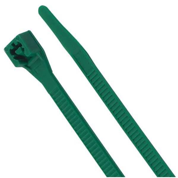 Cable Ties, Double Lock Design, 8 in L, 11/64 in W, 75 lb, Green, Nylon 6/6, 100 PK